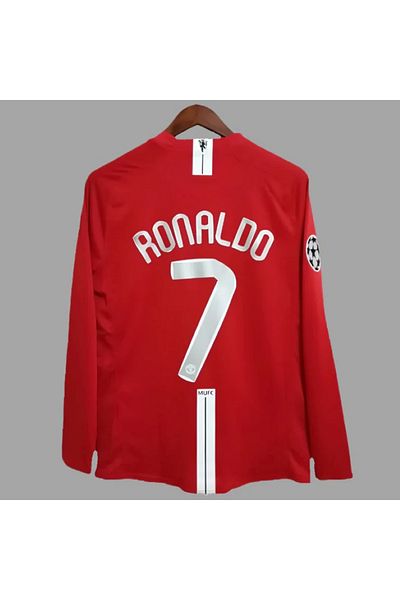 Lion Spor Tricou de fotbal retro cu mânecă lungă pentru finala din Moscova, Man United 2007-08, Cristiano Ronaldo Legend Home