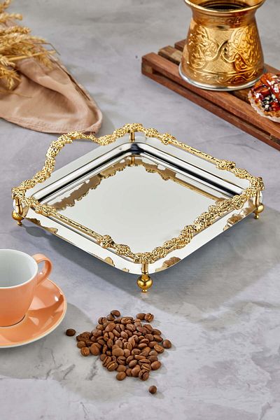 Turkco Grape Series Metal Presentation Promise Engagement Tray, Silver Tray Gold Accessory