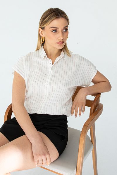 Nuevo Cămașă de damă cu mâneci liliac cu model de dungi colorate