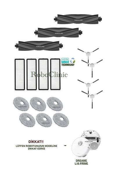Roboclinic Dreame L10 Prime Robot Vacuum Cleaner Compatible Replacement Brush, Hepa Filter, Mop Set-17 Pieces