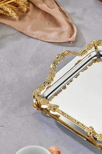 Turkco Grape Series Metal Presentation Promise Engagement Tray, Silver Tray Gold Accessory