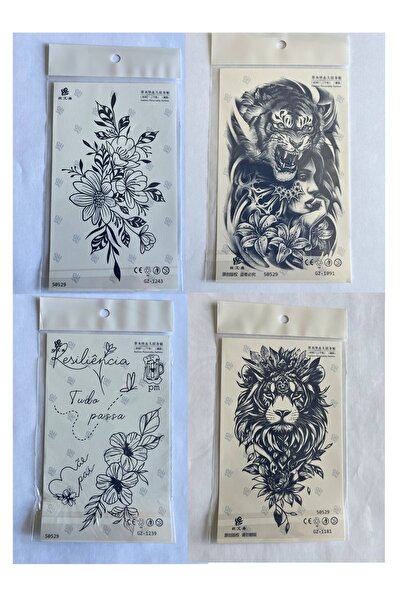 Airbrush Tattoo Kaplan çiçek 4 adet Birden 3 hafta Kalıcı Geçici yapıştırma Dövme 18x11 cm