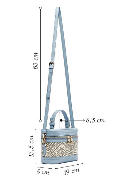 Derimod Women's Blue Long Strap Patterned Mini Box Crossbody Bag 25Sbd262014