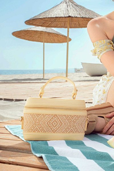 Derimod Women's Yellow Long Strap Patterned Mini Box Crossbody Bag 25Sbd262014