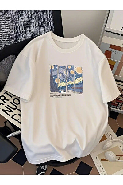 Aether تي شيرت مطبوع بأكمام قصيرة ومقاس كبير ممتاز