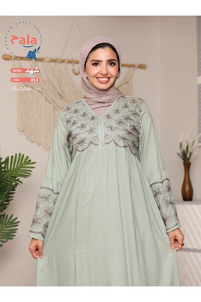 Hala Embroidered reception jalabiya made of light and soft linen fabric that gives you a feeling of comfort and freshness