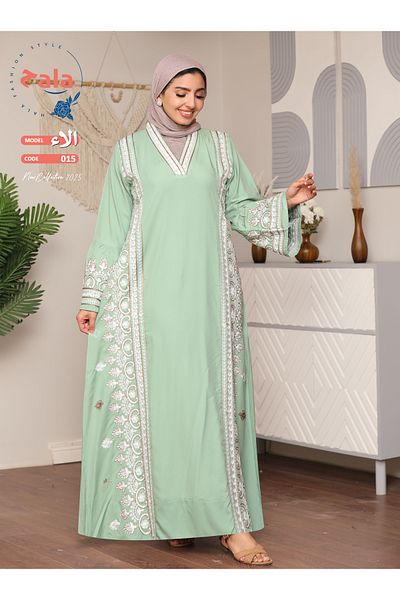 Hala Embroidered reception jalabiya made of light and soft linen fabric that gives you a feeling of comfort and freshness
