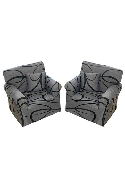 OEM Set 2 huse elastice pentru fotoliu, MS STAR, imprimeu abstract, S-90x140cm, negru-gri