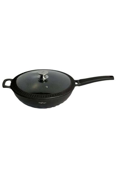 cheffinger Wok Pan with Lid, Marble Interior, 32 cm,
