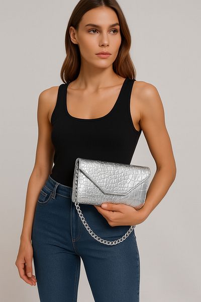 Silblack Women's Crocodile Patterned Chain Strap Shoulder and Hand Bag – Stylish and Convenient Design