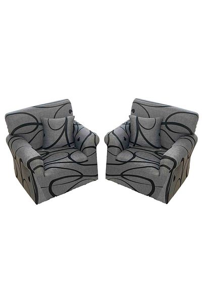 OEM Set 2 huse elastice pentru fotoliu, MS STAR, imprimeu abstract, S-90x140cm, negru-gri