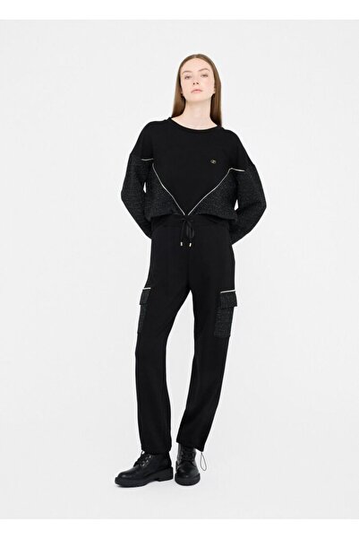 Liu Jo Women's Round Neck Wide Fit Pattern Long Sleeve Black Sweatshirt Tf5158Fs321-09Z49