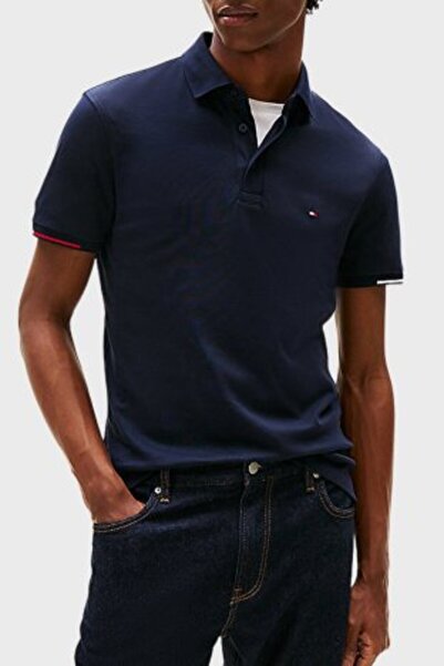 Tommy Hilfiger Erkek Pamuklu Slim Fit Bayrak Logo İşlemeli Kısa Kollu Laciver...