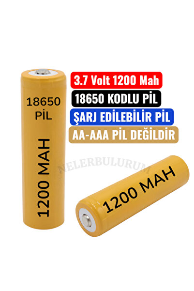 nelerbulurum 3,7 Volt 1200 Mah 18650 Li-on Şarj Edilebilir Başlıklı Pil (3.7V...