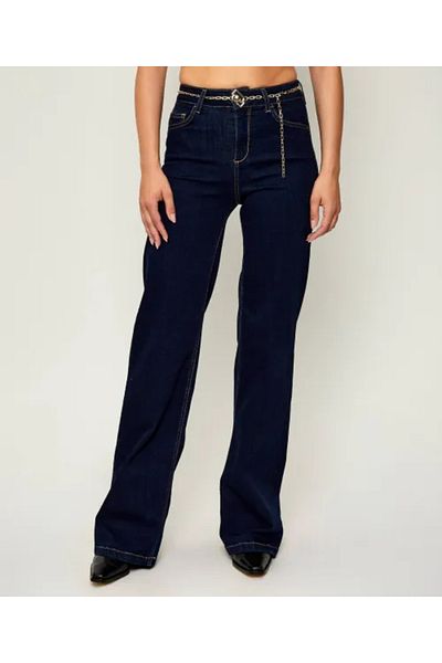Liu Jo Women's Comfortable Fit Wide Leg Straight Navy Blue Trousers Uf5097Ds018-7L000