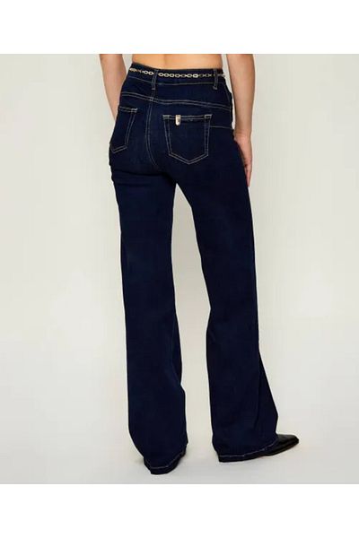 Liu Jo Women's Comfortable Fit Wide Leg Straight Navy Blue Trousers Uf5097Ds018-7L000