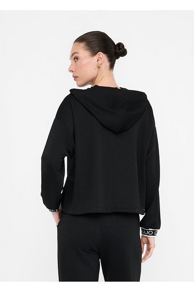 Liu Jo Women's Off-Shoulder Regular Fit Waist Drawstring Hooded Long Sleeve Black Sweatshirt Tf5285J4747-