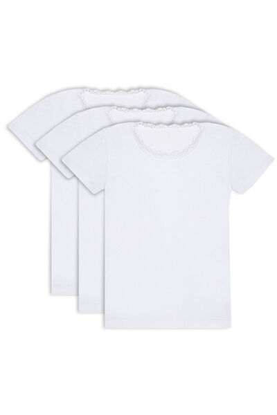 BENALİ 3-Pack Girls' Cotton Single Jersey Collar Lace Detail Flexible Comfort...