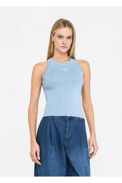 Liu Jo Women's Slim Fit Round Neck Sleeveless Knitted Blue Blouse Uf5277Ma76Q-A4075