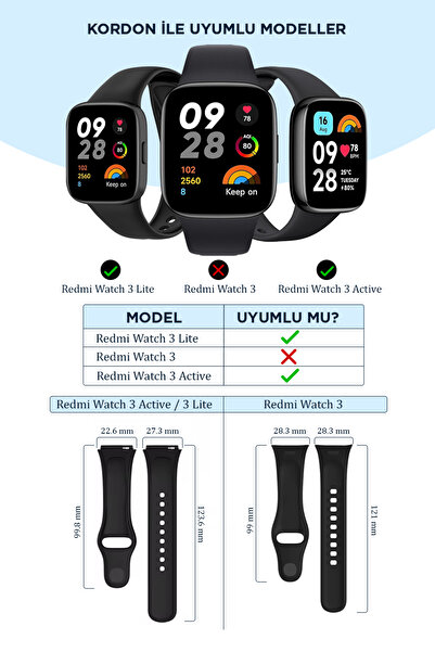 İncisoft Redmi Watch 3 Active Compatible 3 Piece Cord Set Sports Stylish Design Soft Silicone Strap