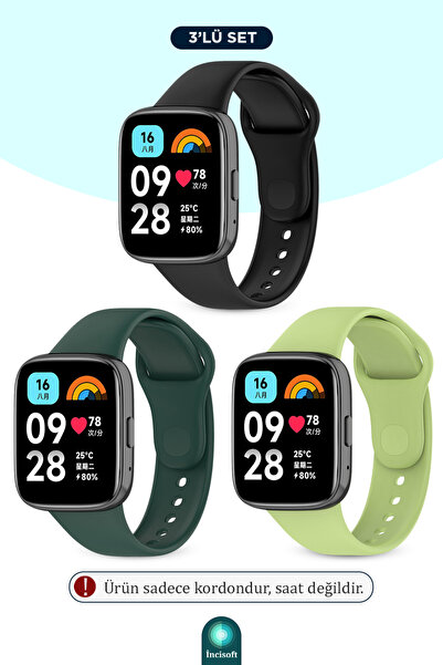 İncisoft Redmi Watch 3 Active Uyumlu 3 Adet Kordon Set Spor Şık Tasarım Yumuş...