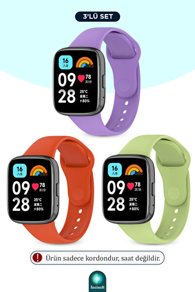 İncisoft Redmi Watch 3 Active Uyumlu 3 Adet Kordon Set Spor Şık Tasarım Yumuş...