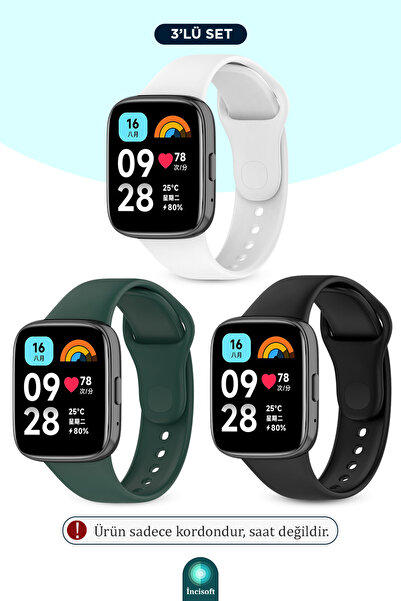 İncisoft Redmi Watch 3 Active Uyumlu 3 Adet Kordon Set Spor Şık Tasarım Yumuş...