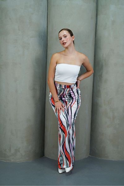 Işıltı kidss High waist long multicolor Printed Palazzo Pants gray