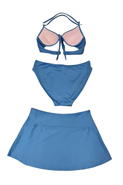 Glowzia Mavi Brazilian Fiyonk Detaylı Dolgulu Destekli Push-up Bikini Takımı