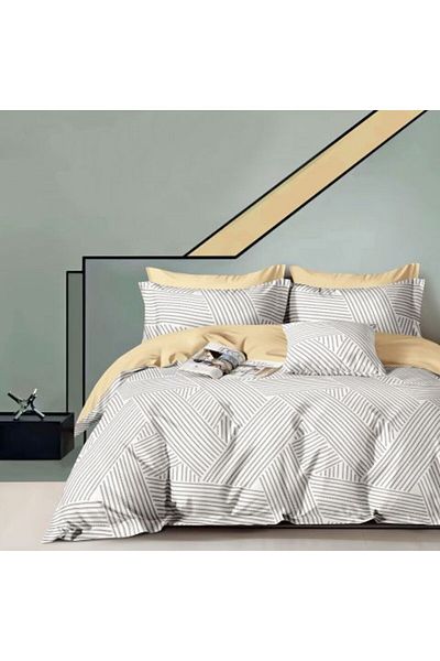 Ralex Set de lenjerie de pat dublu 6 piese din percale de bumbac, Moderna alb/maro