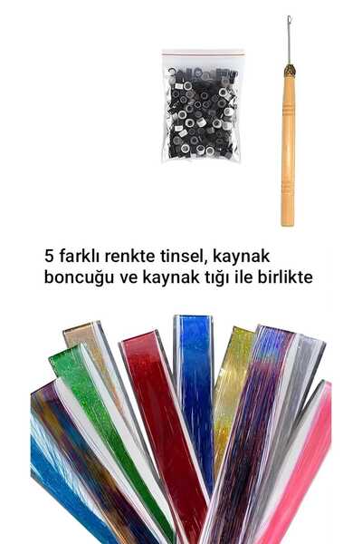 MutluBiDünya 5 Farklı Renkte Tinsel Kaynak Boncuğu ve Kaynak Tığı