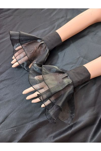 es moda shop Volante Organza Fabric Flounced Detachable Cuff Black