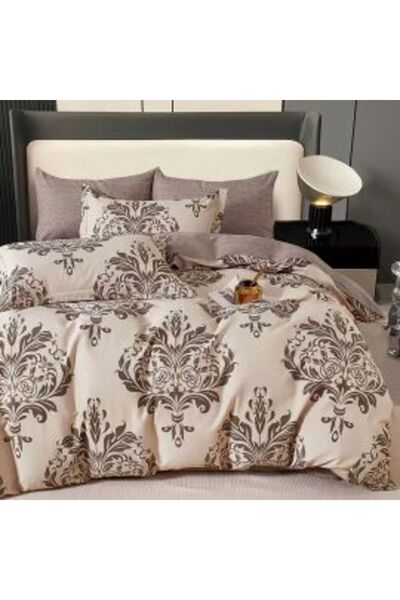 Ralex Lenjerie pat dublu 6 piese Percale Bumbac 100%, Moderna Bej / Maro, Pucioasa