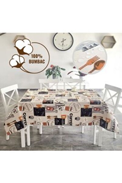 Ralex Stain-resistant Tablecloth 100% Cotton, Diameter 140 cm, Coffee Beige