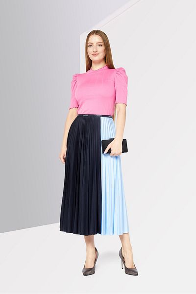 Lacoste Women Solid Midi Skirts, Blue Combo