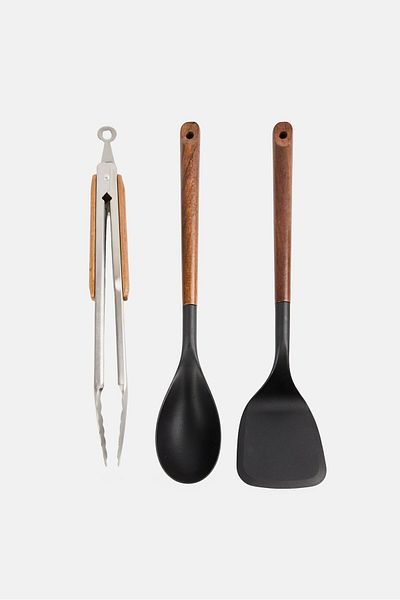 Just Cook 3 Pcs Acacia Wood And Stainless Steel Handle Non Stick Utensil Set, Multicolor