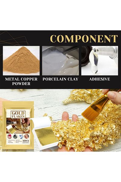EELHOE Gold Flakes, Multifunctional Gold Leaf Flakes for Resin, Furniture Decoration and Painting 10Pcs