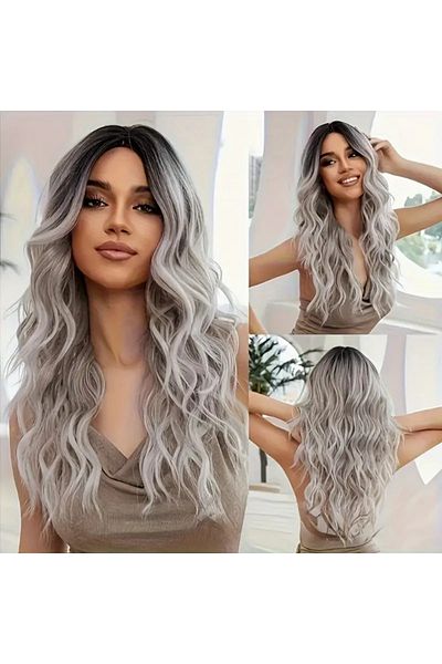 Belora Grey-Black Ombre Human Hair Wig - 60 cm