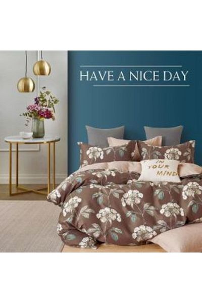 Ralex Double Bed Linen Set 6 Pieces Percale 100% Cotton, Floral Brown, Pucioasa
