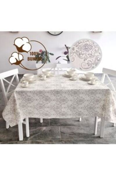 Ralex Stain-Resistant Tablecloth 100% Cotton 160 x 320 cm, Modern Cream