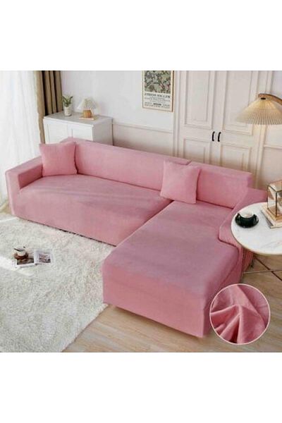 OEM Set 2 huse de canapea elastice din catifea pentru colț, dimensiune M-130X180 - L-180X230 roz