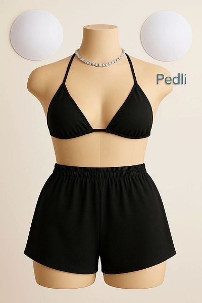 Beruflic Women's Black Shorts Waist and Neck Tie Bikini Set