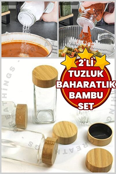 Greathings Set of 2 Salt Shakers and Spice Shakers with Bamboo Lids