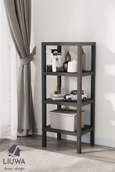 LIUWA Ombeg Raft din plastic cu aspect lemn cu 4 niveluri Baie Bucătărie Raft Sufragerie Balcon Organizator (NEGRU)