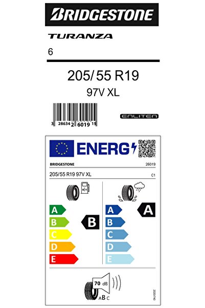 Bridgestone 205/55R19 97V XL TURANZA 6 (4x4-SUV) YAZ LASTİĞİ (ÜRETİM YILI:2025)
