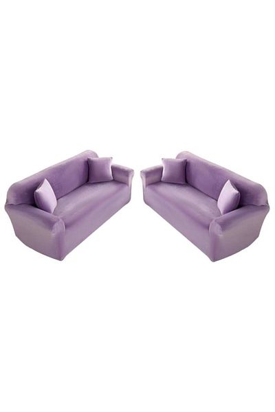 OEM Set 2 huse elastice pentru canapele din catifea, Uni, 130x180 cm, M-2 locuri, MS STAR@, violet