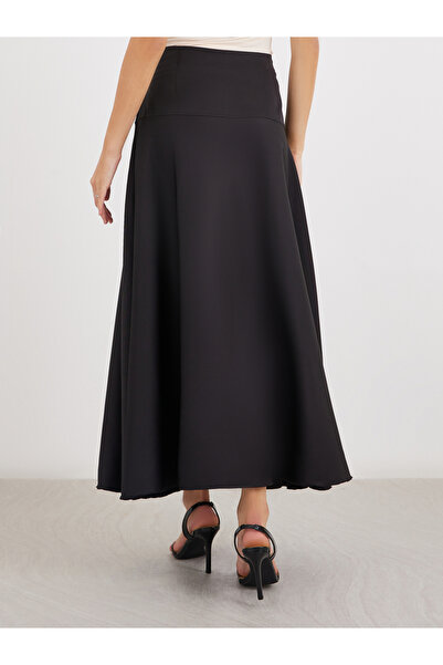 Styli Solid A-Line Maxi Skirt with Button Detail