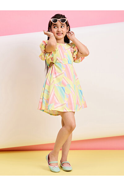Stylo Bug By Styli All Over Print Dress with Cut-Out Waist Detail