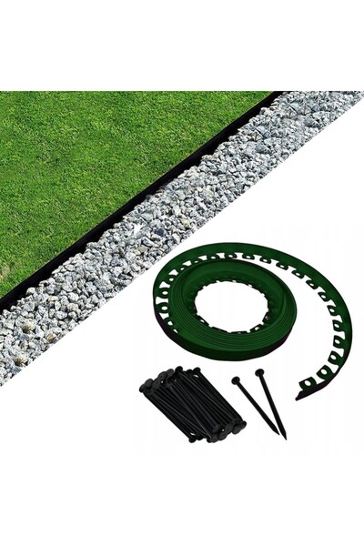 PROCART Separator de gazon pentru grădină, înălțime 5 cm, lungime 10 m, 20 de știfturi de montare incluse, verde