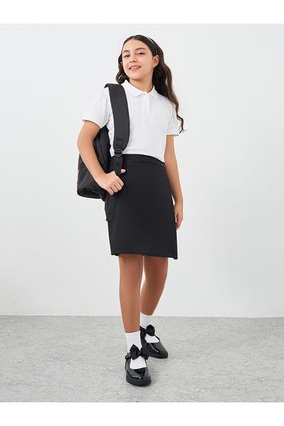Styli Girls Black Plain Skorts with Button Detail